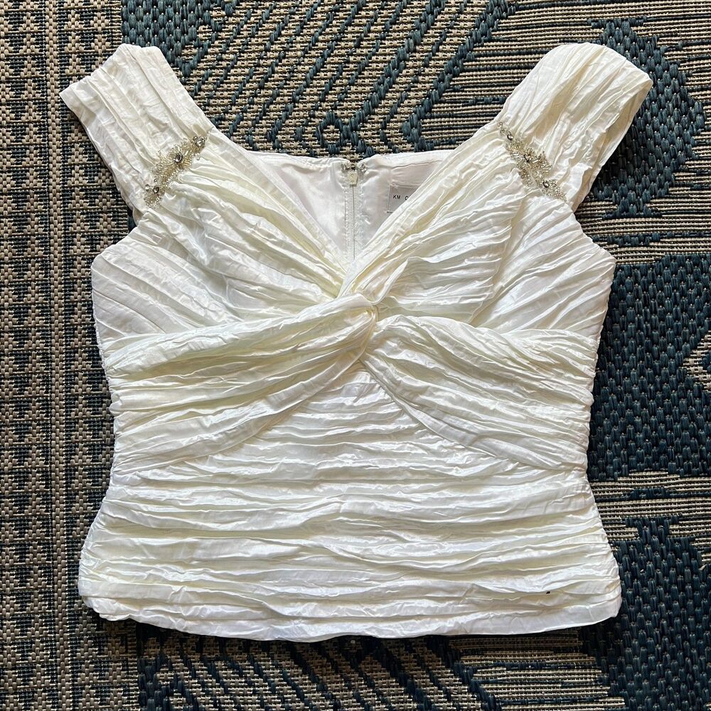 White Bridal bachelorette KM Collections by Milla Bell ruched sweetheart size 8
